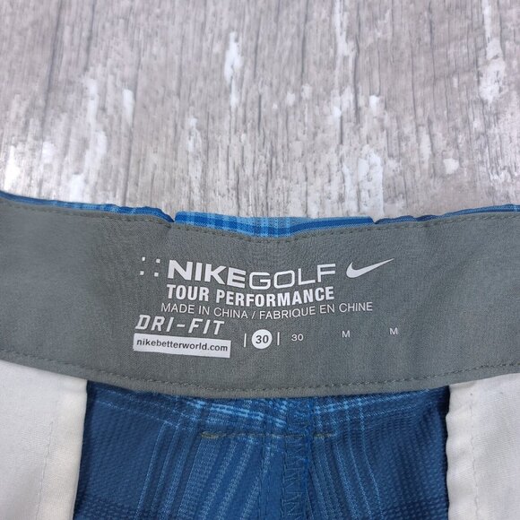 Nike Shorts Mens 30 Blue Plaid Dri Fit Tour Performance Bermuda Athletic - Picture 9 of 11